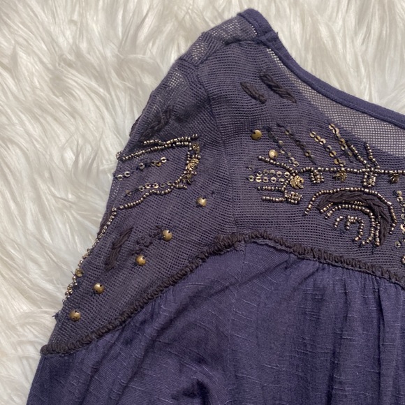 Free People Beaded, Flowey Sleeved Blouse w/ Keyhole neckline on back - Picture 9 of 9